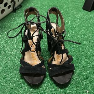 Sam Edelman Black Croc Lace Up Heels 8.5